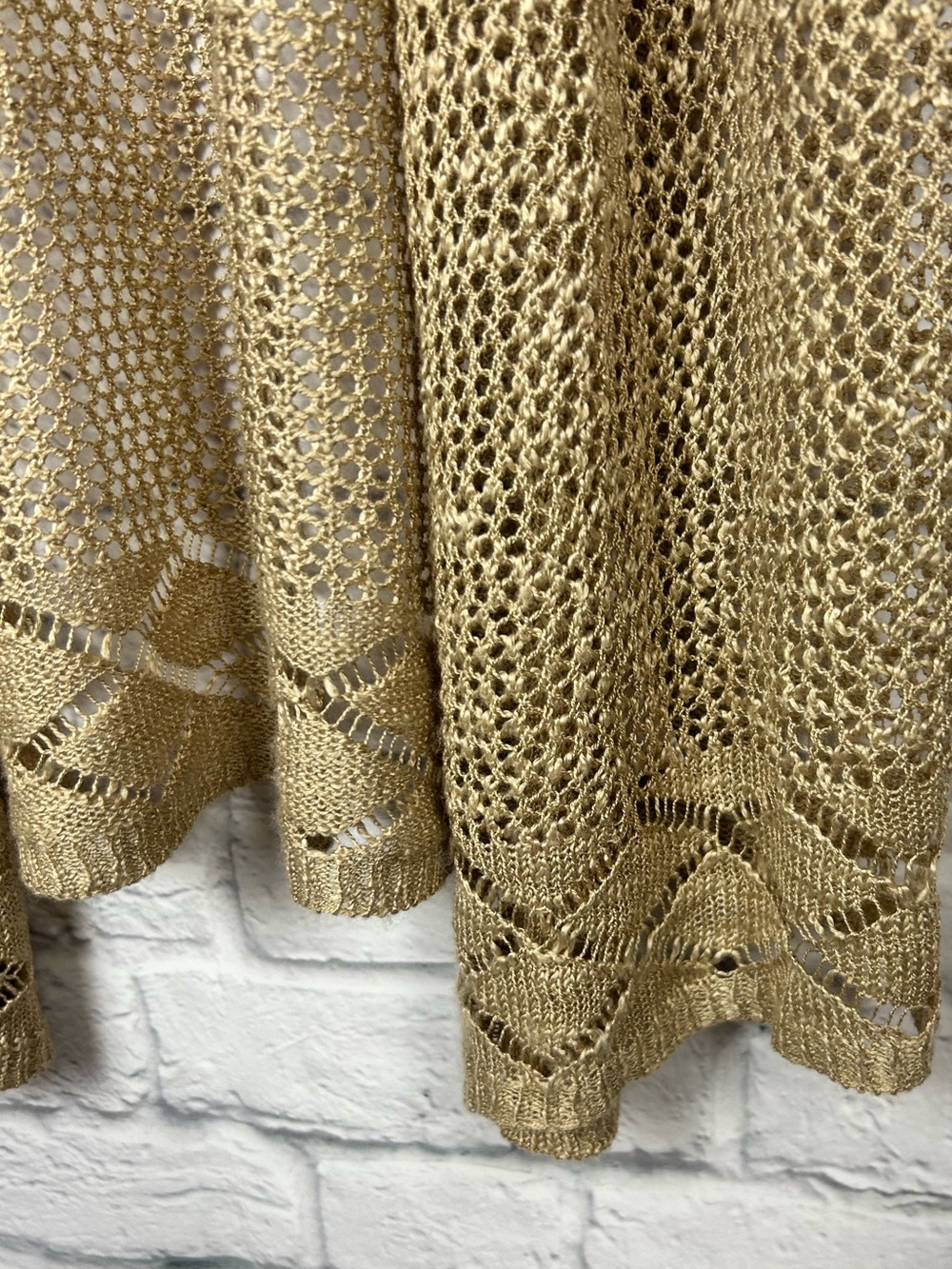 Lascana Open Knit Duster Cardigan Gold Metallic Crochet Longline Size 8/10 - Picture 4 of 8